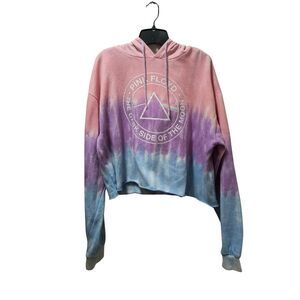Pink Floyd Pastel Tie-Dye Cropped Hoodie Women’s Large Raw Hem Official